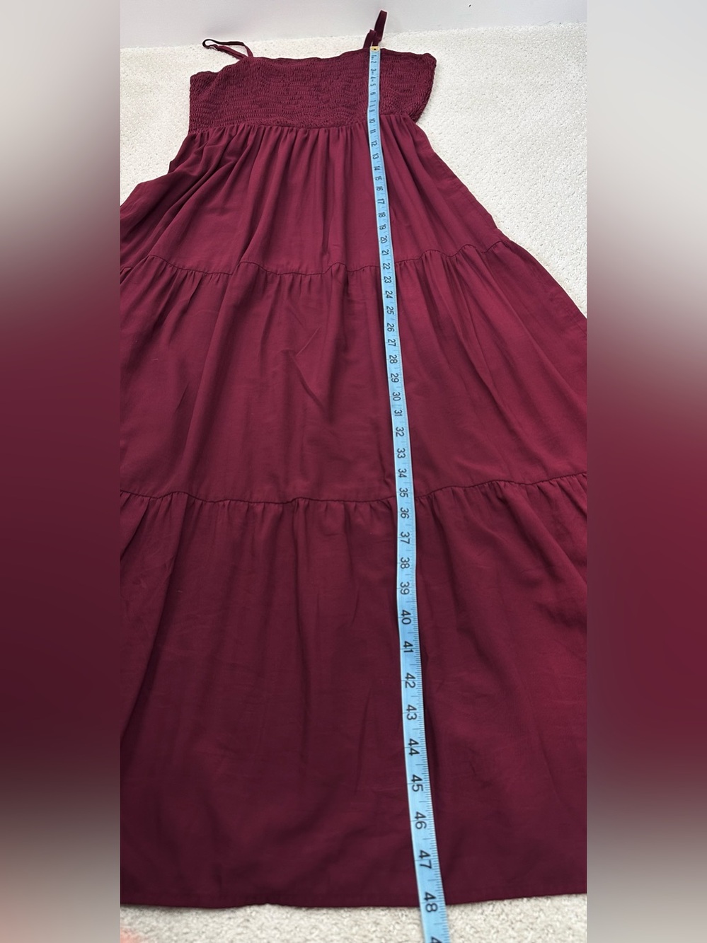PRETTYGARDEN Flowy Tiered Maxi Dress Spaghetti Straps Burgundy Large Boho Summer - Picture 5 of 7